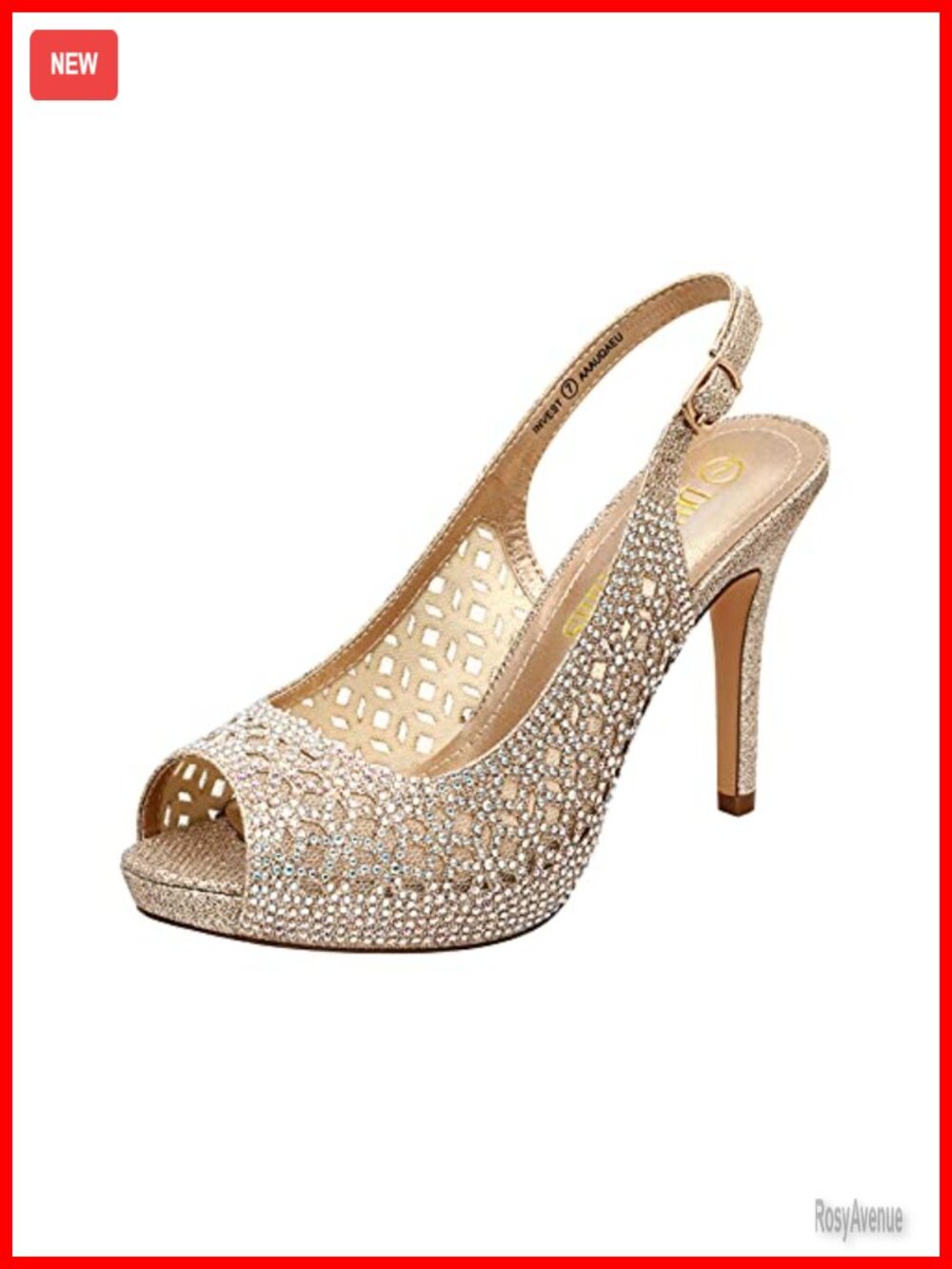 Women's Platform Peep Toe Pump Heels Slingback Stiletto with Rhinestones